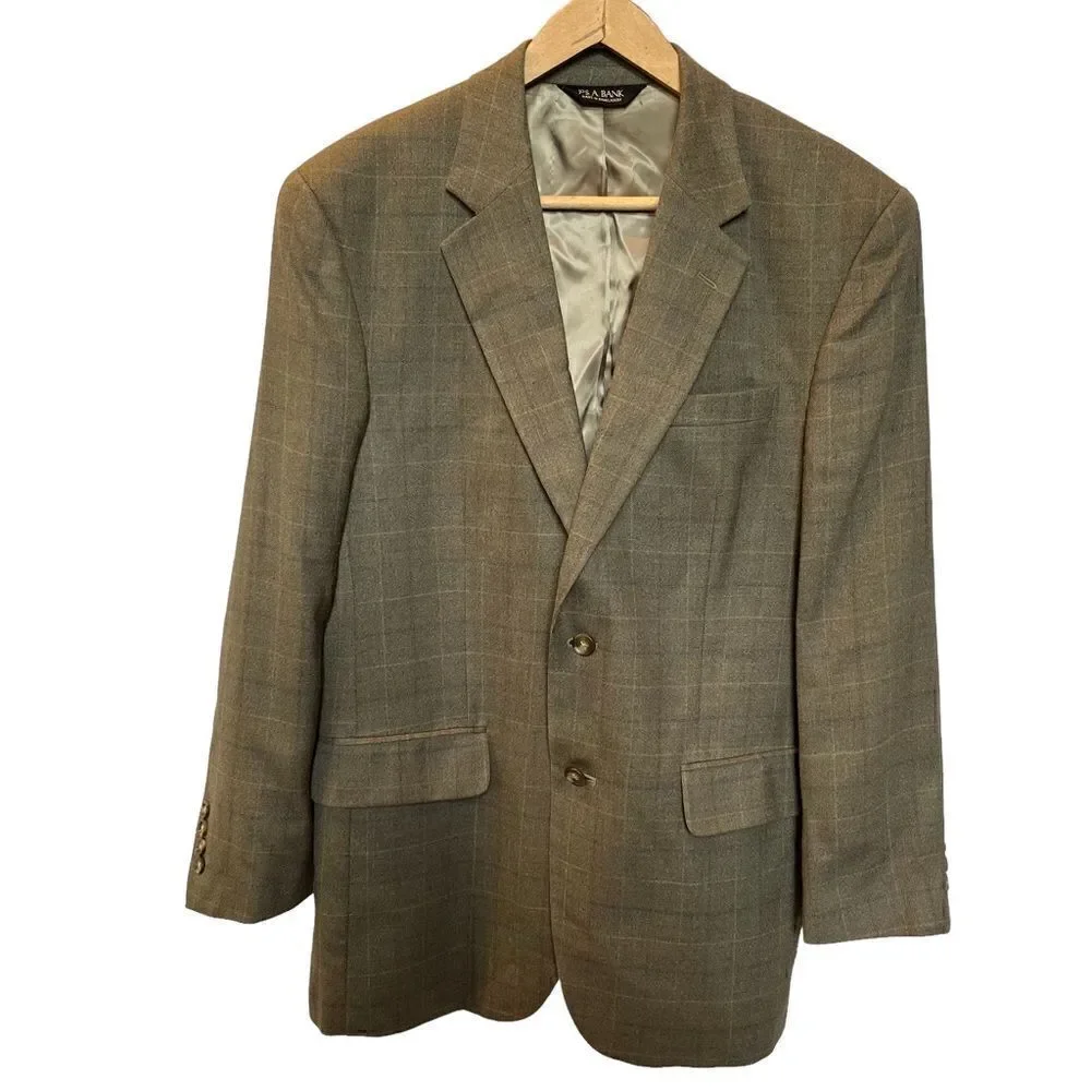 Jos A. Bank Men's Silk and Wool Sport Coat Olive W/ blue and tan stripe Size 40R